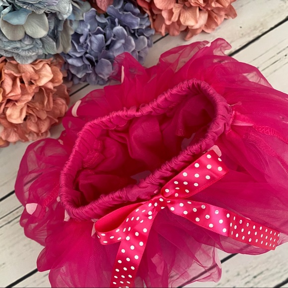 1st Birthday Outfit Matching Onesie Pink Tulle Skirt and Headband - Picture 12 of 16